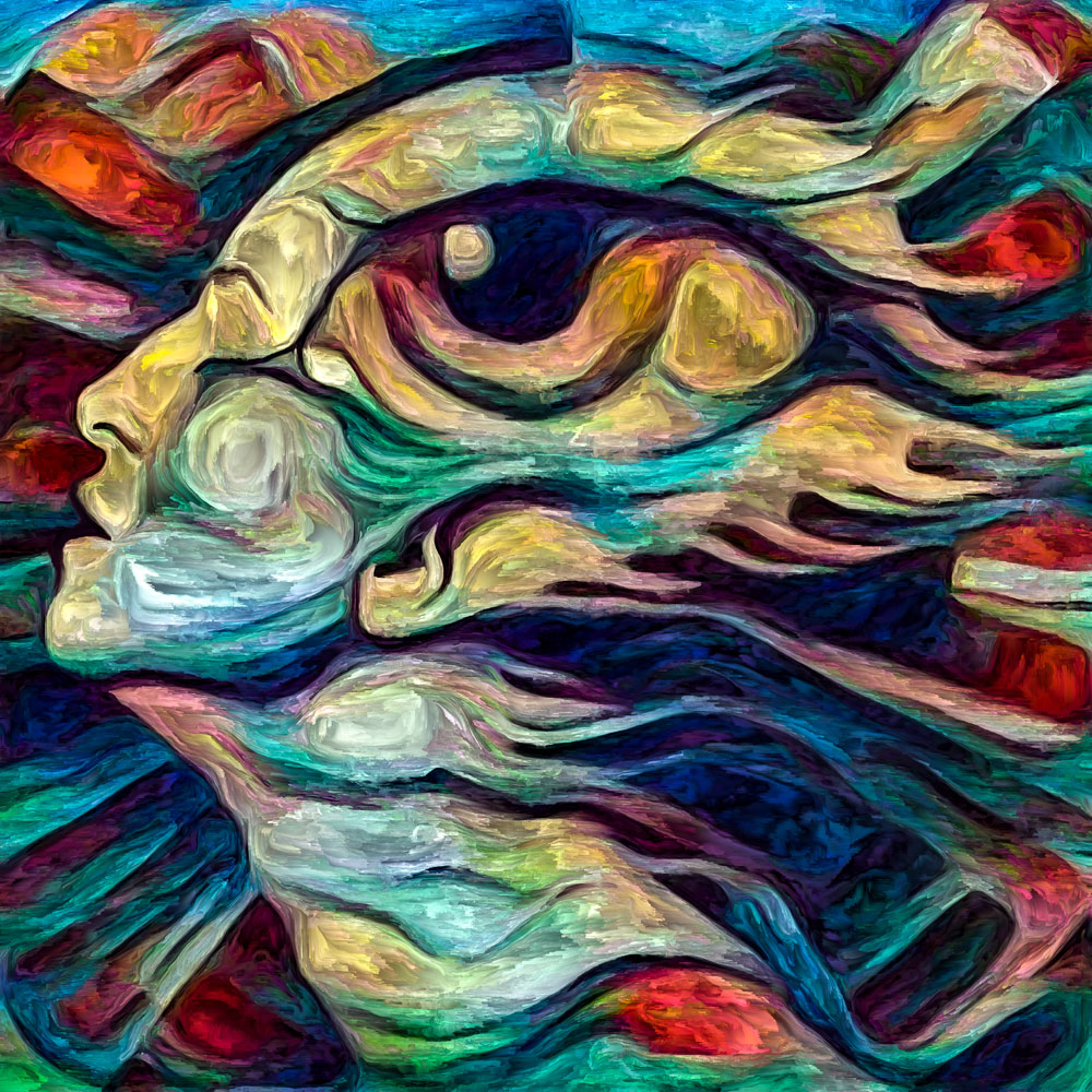 Gemälde einer Frau mit Augen im Kopf